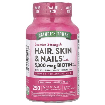 Nature's Truth, Haare, Haut und Nägel mit Biotin, bessere Stärke, 250 flüssige Softgelkapseln