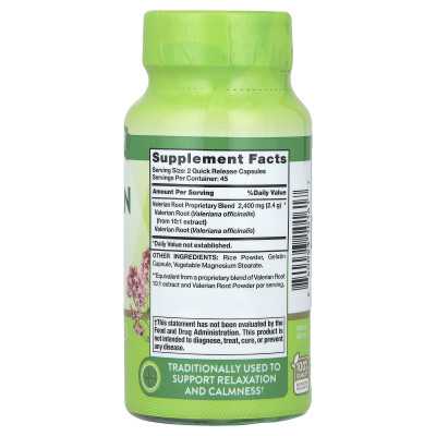 Nature's Truth, Valerian Root, 2400 mg, 90 kapsułek szybkiego uwalniania (1200 mg na kapsułkę)