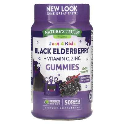 Nature's Truth, 4 Kids Only, Black Elderberry + Vitamin C, Zinc, Natural Blueberry, 50 Vegan Gummies