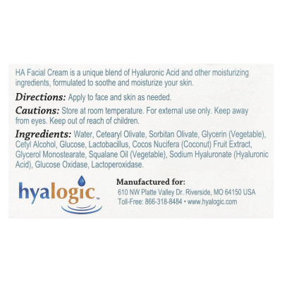Hyaealogical, HA-Gesichtscreme mit Hyaluronsäure, parfümfrei, 2 oz (56,7 g)