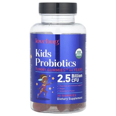 LoveBug Probiotics, Kids Probiotics, Pocket Gummies ™, 4+ lata, truskawka, 2,5 miliarda CFU, 30 gumzy
