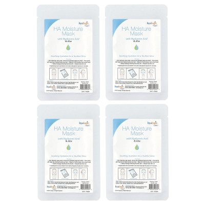 Hyaalogika, Feuchtigkeits-Schönheitsmaske mit Hyaluronsäure und Aloe Vera, parfümfrei, 4 Masken, je 23 g Hyaalogika, Feuchtigkeits-Schönheitsmaske mit Hyaluronsäure und Aloe Vera, parfümfrei, 4 Masken, je 23 g