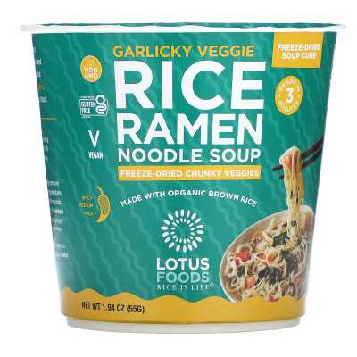 Lotus Foods, Rice Ramen zupa z makaronem, Garlicky Veggie, 1,94 uncji (55 g)