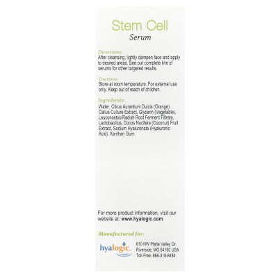 Hyaalogical, Stammzellenserum mit Hyaluronsäure und Zitrusfrüchten, parfümfrei, 0,47 Fl Oz (13,5 ml)