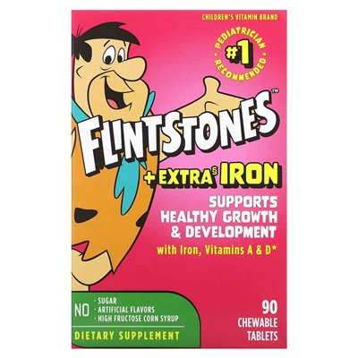 Flintstones, Children's Multivitamin, Plus Extra Iron, 90 Chewable Tablets Flintstones, Children's Multivitamin, Plus Extra Iron, 90 Chewable Tablets