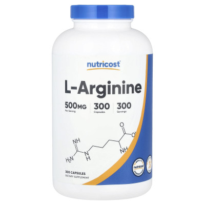 Nutricost, L-arginina, 500 mg, 300 kapsułek