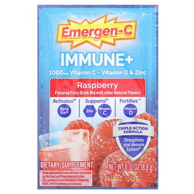 Emergen-C, odporność + witamina C + witamina D &amp cynk, malina, 30 pakietów, 0,31 uncji (8,8 g)