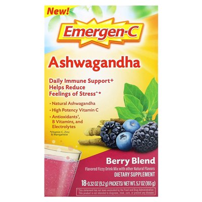 Emergen-C, Ashwagandha, Berry Blend, 18 pakietów, 0,32 uncji (9,2 g) Emergen-C, Ashwagandha, Berry Blend, 18 pakietów, 0,32 uncji (9,2 g)