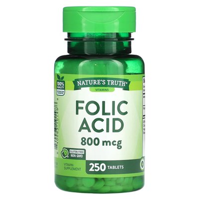 Nature's Truth, Kwas Folowy, 800 mcg, 250 Tabletek