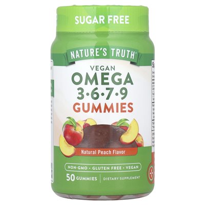 Nature's Truth, wegańska omega 3-6-7-9 Gummy, naturalna brzoskwinia, 50 gumzy