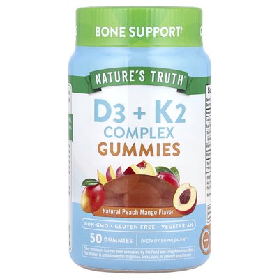 Nature's Truth, D3 + K2 Complex Gummi, Natural Peach Mango, 50 Żelości