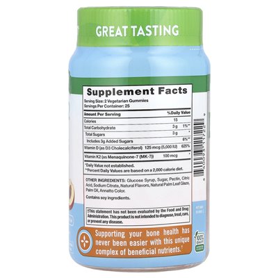 Nature's Truth, D3 + K2 Complex Gummi, Natural Peach Mango, 50 Żelości