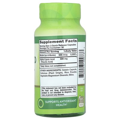 Nature's Truth, Alpha Lipoic Acid, 60 kapsułek szybkiego uwalniania Nature's Truth, Alpha Lipoic Acid, 60 kapsułek szybkiego uwalniania