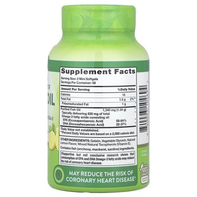 Nature's Truth, Mini Fish Oil, wytrzymałość premium, naturalna cytryna, 1340 mg, 100 mini miękkich (670 mg na softgel) Nature's Truth, Mini Fish Oil, wytrzymałość premium, naturalna cytryna, 1340 mg, 100 mini miękkich (670 mg na softgel)