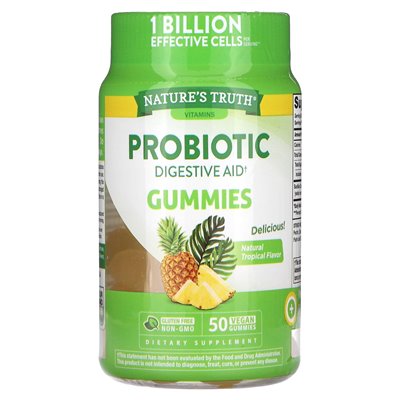 Nature's Truth, Probiotyczna Pomoc trawienna, naturalny tropikalny, 50 wegańskich żelów