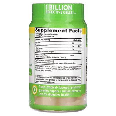 Nature's Truth, Probiotyczna Pomoc trawienna, naturalny tropikalny, 50 wegańskich żelów