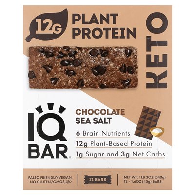 IQBAR, protein roślinny, czekoladowa sól morska, 12 barów, 1,6 uncji (45 g)