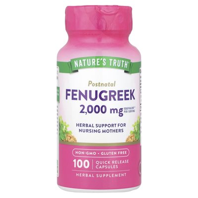 Nature's Truth, Fenugreek, 2000 mg, 100 kapsułek szybkiego uwalniania (1000 mg na kapsułkę)