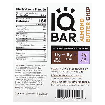 IQBAR, Plant Protein Bar, Muster Master Chip, 12 barów, 1,6 uncji (45 g)