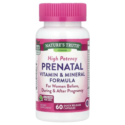 Nature's Truth, Prenatal Vitamin i Mineral Formuła o wysokiej mocy, 60 kapsułek szybkiego uwalniania