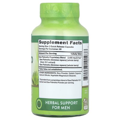 Nature's Truth, Sägepalme, 2400 mg, 120 Kapseln mit schneller Wirkstofffreisetzung (1200 mg pro Kapsel)