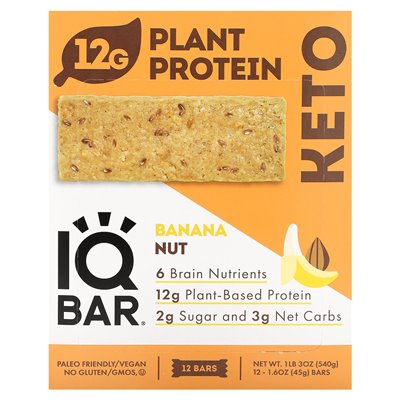 IQBAR, plant protein bar, banana nuts, 12 bars, 1.6 oz (45 g)