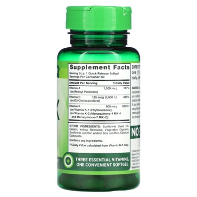 Nature's Truth, High Moccy A, D, K, 60 Szybkie zwolnienie Softgels