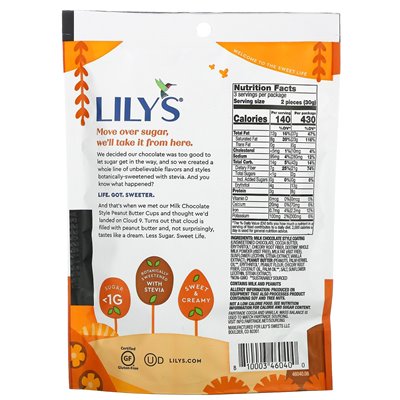 Lily Sweets, Milk Chocolate, Peanut Butter Cups, Sugar Free, 3.2 oz (91 g)
