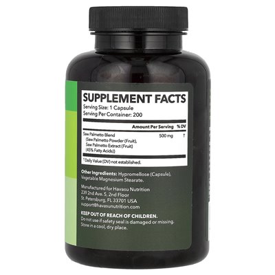 Havasu Nutrition, Saw Palmetto, raz dziennie, 200 kapsułek Havasu Nutrition, Saw Palmetto, raz dziennie, 200 kapsułek