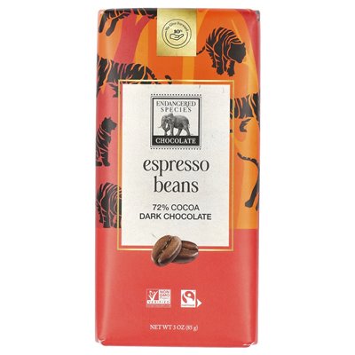 Endangered Species Chocolate, Espressobohnen + dunkle Schokolade, 72 % Kakao, 3 oz (85 g)