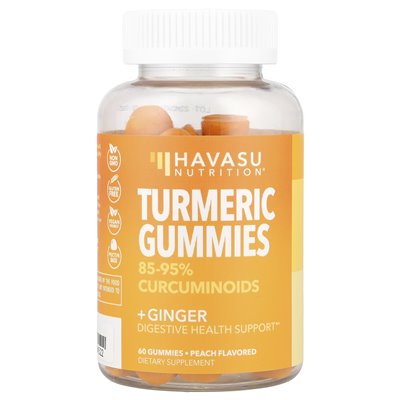 Havasu Nutrition, kurkuma + żelki imbirowe, brzoskwinia, 60 gumzy Havasu Nutrition, kurkuma + żelki imbirowe, brzoskwinia, 60 gumzy