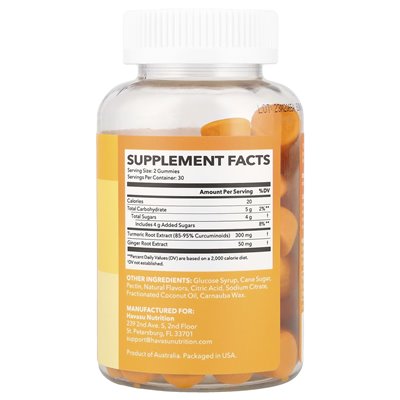 Havasu Nutrition, Turmeric + Ginger Gummies, Peach, 60 Gummies