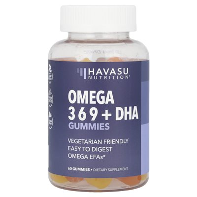 Havasu Nutrition, Omega 3 6 9 + DHA Gummi, Natural Lemon &amp Orange, 60 Gummies