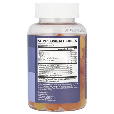 Havasu Nutrition, Omega 3 6 9 + DHA Gummi, Natural Lemon &amp Orange, 60 Gummies