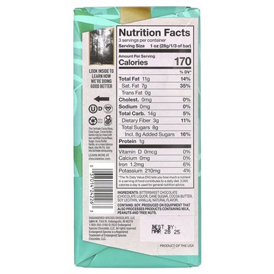 Endangered Species Chocolate, Waldminze + dunkle Schokolade, 72 % Kakao, 3 oz (85 g)