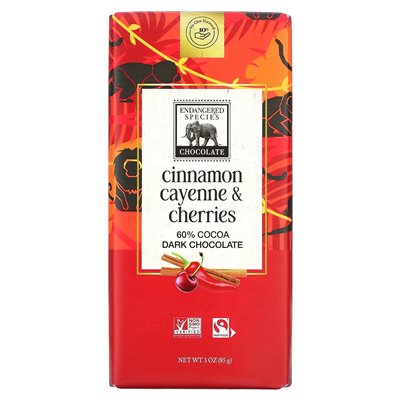 Endangered Species Chocolate, Dark Chocolate, Cinnamon Cayenne & Cherries, 60% Cocoa, 3 oz (85 g)