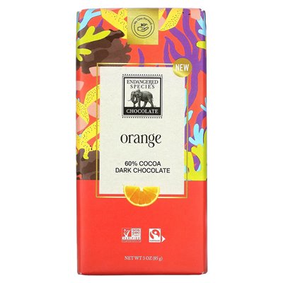 Endangered Species Chocolate, Dark Chocolate, Orange, 60% Cocoa, 3 oz (85 g)