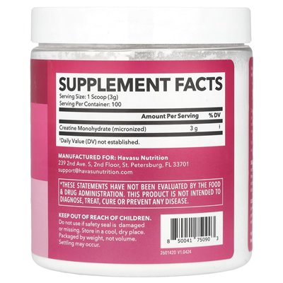 Havasu Nutrition, proszek kreatynowy dla kobiet, bez smaku, 10,6 uncji (300 g)