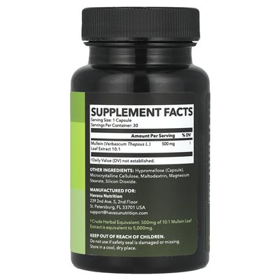Havasu Nutrition, Mullein Leaf, 5000 mg, 30 kapsułek