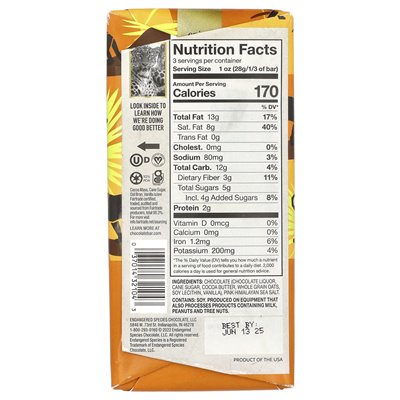 Endangered Species Chocolate, dunkle Hafermilchschokolade, Meersalz, 75 % Kakao, 3 oz (85 g)
