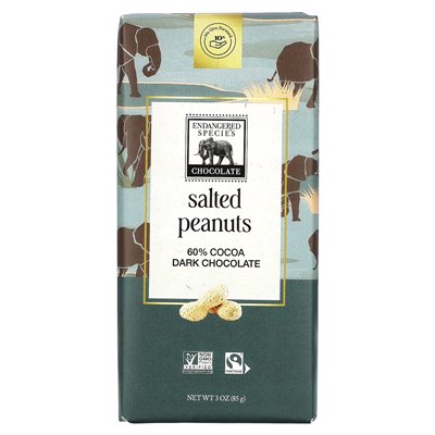 Endangered Species Chocolate, Dark Chocolate, Salted Peanuts, 60% Cocoa, 3 oz (85 g)