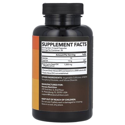 Havasu Nutrition, Schwarzkümmel, kaltgepresstes Öl, 1500 mg, 90 Flüssigkapseln (500 mg pro Kapsel)