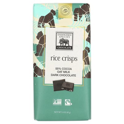 Endangered Species Chocolate, Rice Crisps, Oat Milk, Dark Chocolate, 55% Cocoa, 3oz (85g)