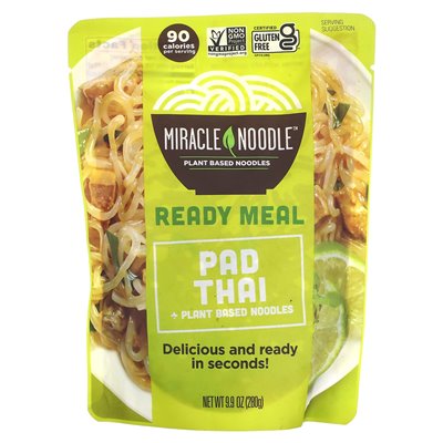 Miracle Noodle, ready meal, pad thai + plant-based noodles, 9.9 oz (280 g)