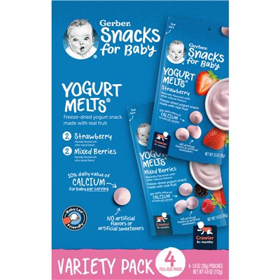 Gerber, przekąski dla dziecka, topi się jogurt, ponad 8 miesięcy, paczka odmiana, 4 paczki, 1 uncja (28 g)