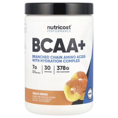 Nutricost, Performance, BCAA+, Peach Pierścienie, 13,5 uncji (378 g)
