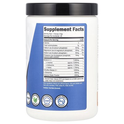 Nutricost, Performance, BCAA+, Peach Pierścienie, 13,5 uncji (378 g)