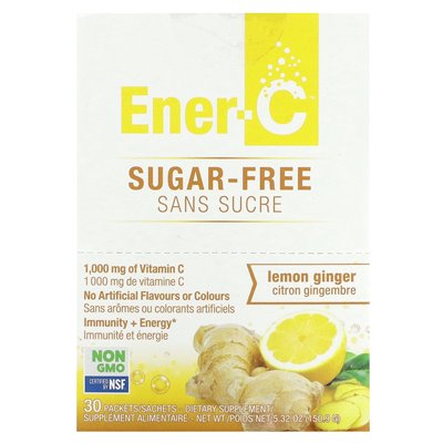 Ener-C, Vitamin C-Getränkemix, zuckerfrei, Zitrone-Ingwer, 1000 mg, 30 Päckchen