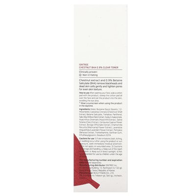 Isntree, kasztan BHA 0,9% Clear Toner, 6,76 fl oz (200 ml)