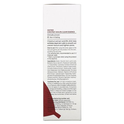 Isntree, Chestnut Aha 8 % klare Essenz, 100 ml (3,38 fl. oz.) Isntree, Chestnut Aha 8 % klare Essenz, 100 ml (3,38 fl. oz.)